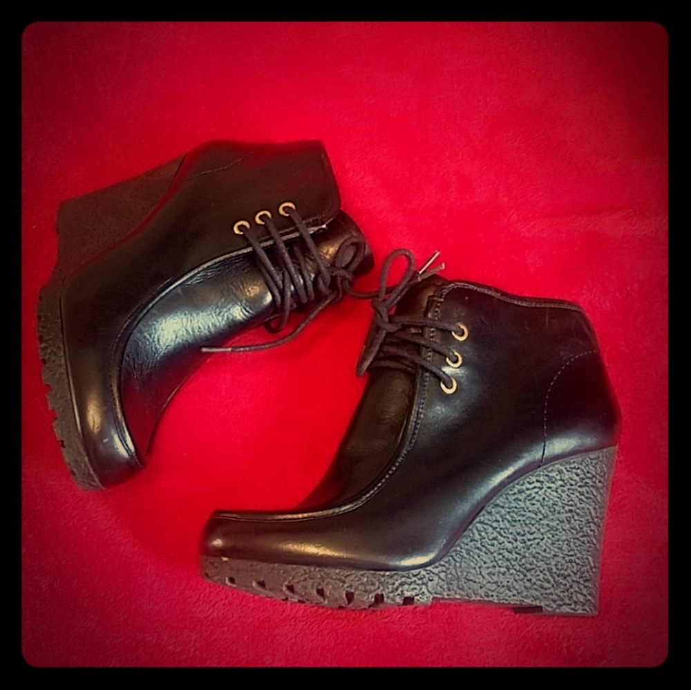 Michael Kors Black Ankle Boots with Wedge Heel
